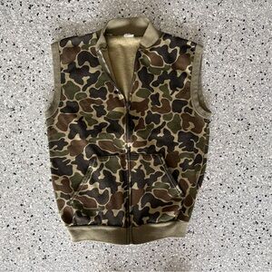 Vintage 90s Camouflage Zip-Up Vest in Olive, Brown, Black